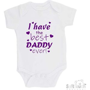 100% katoenen Romper ""I have the best daddy ever!"" Vader Vaderdag Meisjes Katoen Wit/paars Maat 62/68