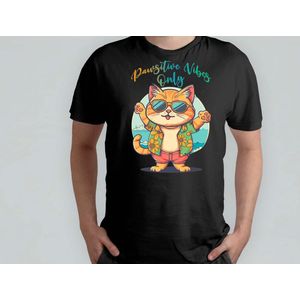 Pawsitive Vibes Only - T Shirt - Cats - Gift - Cadeau - CatLovers - Meow - KittyLove - Katten - Kattenliefhebbers - Katjesliefde - Prrrfect