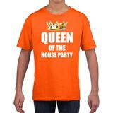 Koningsdag t-shirt Queen of the house party oranje voor kinderen / meisjes - Woningsdag - thuisblijvers / Kingsday thuis vieren 110/116