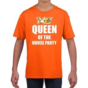 Koningsdag t-shirt Queen of the house party oranje voor kinderen / meisjes - Woningsdag - thuisblijvers / Kingsday thuis vieren 110/116