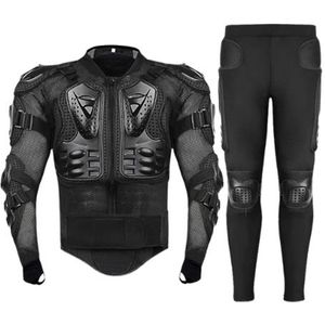 Equal to None - Unisex - Motorkleding - 2 Delig Motorpak - Motorfiets Pantserjack & Broek - Volledige lichaamsbescherming - Afneembaar rugpantser - Verstelbare riemen en duimlussen - L - Zwart
