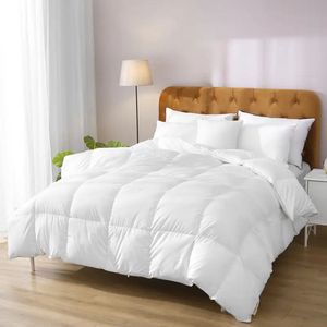 Luxe Ganzendons Dekbed – Superzachte Katoenen Hoes – Zilverkleurig met Manchetten – Ademend & Machinewasbaar – Alle Seizoenen – Hotelkwaliteit