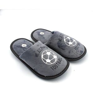 Jongens instap pantoffels - basic met voetbal logo - zeer zacht met rubberen zool - grijs - maat 29