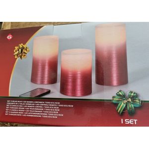 LED kaarsen/stompkaarsen met bewegende vlam en afstandsbediening - roodkleurig - set van 3