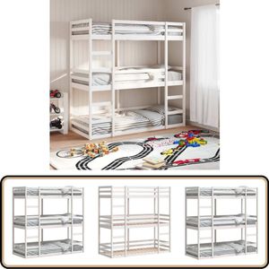 vidaXL Stapelbed 3-persoons massief grenenhout wit 80x200 cm