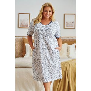 Doctor Nap Katoenen Nachthemd Dames | Nachthemd Dames Korte Mouw | Nachtjapon Dames | Nachthemd Dames Volwassenen | Navy Bloom TB.5157 44 / XXL