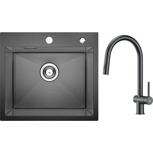 CECIPA max 50x45cm Spoelbak Keuken Antraciet - Spoelbak Met Keukenkraan - Spoelbakken Keuken - Enkele spoelbak - roestvrij staal Spoelbak - Spoelbakken met afdruip - RVS
