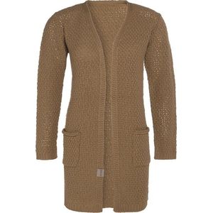 Knit Factory Luna Gebreid Vest New Camel - Gebreide dames cardigan - Middellang vest reikend tot boven de knie - Bruin damesvest gemaakt uit 30% wol en 70% acryl - 36/38 - Met steekzakken