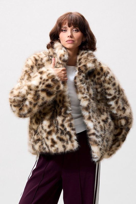 Catwalk Junkie Leopard Fur Jacket Jassen Dames - Winterjas - Beige - Maat 36