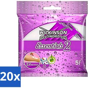 20 x Wilkinson - Wegwerpscheermesjes Essentials 2 - Voor Dames - Antislip Greep - 5 scheermesjes - Scheerbeurt - Scheermesjes Voor Dames - Scheermesjes Voor Dagelijks Gebruik