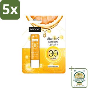 5 x Sence - Soft Care Vitamin C - Lippenbalsem - Hydraterend - 4,3 g - Grootverpakking - Vitamine C Lippenbalsem - Hydraterende Lippenbalsem - Lippen Verzorging - Droge Lippen Herstel - Gezonde Lippen