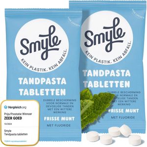 Smyle Tandpasta Tabletten met Fluoride - 126 Tandpasta Tabs Navulling - Geschikt voor Gevoelige Tanden - 100% Natuurlijk & Plasticvrij - Zero Waste