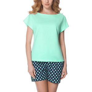 Merry Style Dames Pyjama - Korte mouwen - Korte broek - Katoen – Mint/donkerblauw – S - MS-MS10-178-PJ