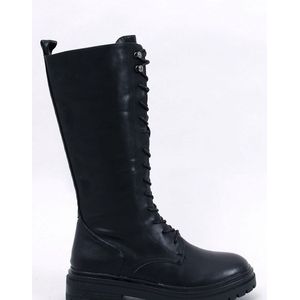 Zwarte Eco-Leren Hoge Veter Boots Laars