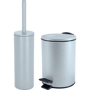 Spirella Badkamer/toilet accessoires set - WC-borstel en pedaalemmer 3L - metaal - ijsblauw