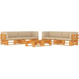 The Living Store Pallet loungeset - Tuinmeubelset - Grenenhout - Beige kussens - 110x65x55 cm