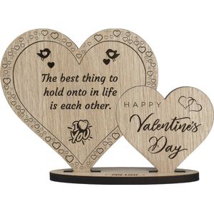 Hartjes Valentijn - houten valentijnskaart - kaart van hout - cadeau Valentijnsdag - 12.5 x 17.5 cm