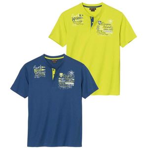 ATLAS FOR MEN - Set van 2 T-shirts met knopenhals - Heren - Verkrijgbaar in grote maten - L