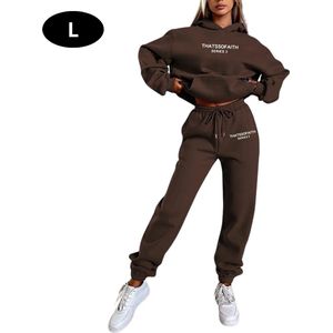 Livano Joggingpak Dames - Huispak - Volwassenen - Trainingspak - Comfortabel - Jogging Pak - Joggingsbroek - Koffie - S