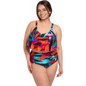 2-delige tankini met ruches, bladeren