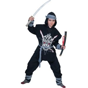 Funny Fashion - Ninja & Samurai Kostuum - Shakumi Ninja - Jongen - Zwart - Maat 140 - Carnavalskleding - Verkleedkleding
