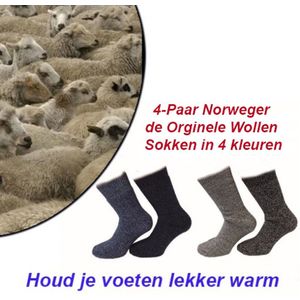 4-Paar Norweger de Orginele Wollen Sokken in 4 kleuren Maat 43-45