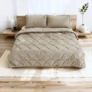 Zavelo Easy All-in-one-Dekbed Velvet met Kussenslopen Taupe/Grijs-1-persoons (140x200 cm)