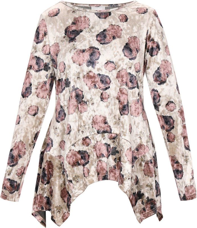Usha - Blouseshirt - Beige - Fluweel/Nicky Velours - Bloemenprint