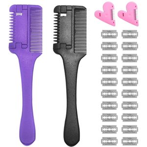 Tondeusekam Set - Inclusief 20 Reservemesjes - 2 Stuks Meetkam en Effileerder