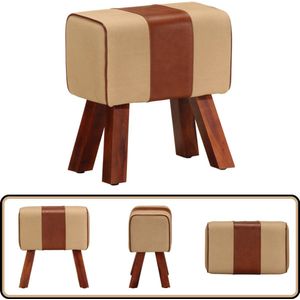 vidaXL Bankje - Turnbok - Echt Leer - Mangohout - Bruin Vintage Bank - Lederen Bank - Houten Bank - Salontafel - Kleine Bank