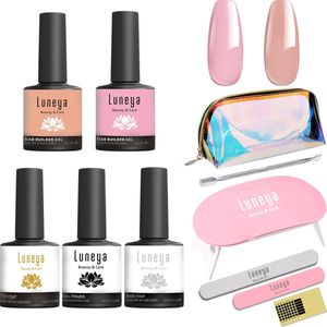 Luneya BIAB Starter Pakket – Builder in a Bottle – BIAB Nagellak - Inclusief UV/LED Lamp, Bokkepoot, Nagelvijl, Primer, Base en Top Coat - HEMA & TPO Free