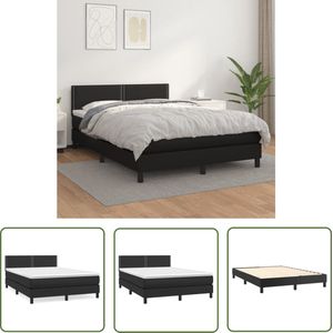 The Living Store Boxspring met matras kunstleer zwart 140x190 cm - Boxspring Bed - Zwarte Boxspring - Boxspring Kopen - King Size Bed - Tweepersoonsbed