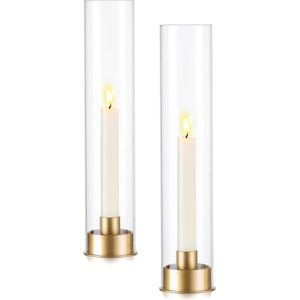 Orkaan Glazen Kaarshouder Set van 2 - Gouden Kaarshouders - Moderne Kaarshouders voor Eettafel Centrepiece - Glasseam gold candle holders