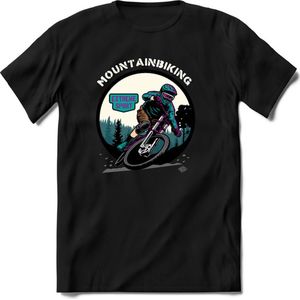 Mountainbiking | TSK Studio Mountainbike kleding Sport T-Shirt | Blauw - Paars | Heren / Dames | Perfect MTB Verjaardag Cadeau Shirt Maat XL