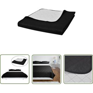vidaXL Microfiber Bedsprei - Gewatteerde Bedsprei - Bedsprei gewatteerd dubbelzijdig 220x240 cm zwart/wit - Dubbele Zijdige Bedsprei - Zwarte Bedsprei - Witte Bedsprei