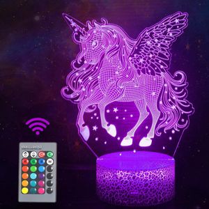 Lamp - Nachtlamp - Eenhoorn 3D-illusie lamp met 16 kleuren afstandsbediening - Geschenken voor kinderen - Kamerdecoratie - Led - 7-16 kleuren