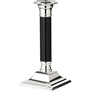 Kaarsenhouder Zwart (H 19 cm) Elegant verzilverd - Kaarsenhouder voor tafeldecoratie, lantaarn voor conische kaarsen, lange kaarsen in zilver, kaarsendecoratie, aanslagbestendig