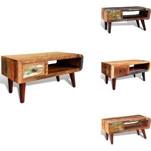 vidaXL Salontafel - Salontafel - Salon Tafel - Salon Tafels - Salontafel met 1 gewelfde rand en 1 lade gerecycled hout