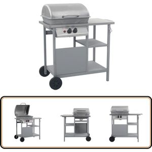 vidaXL Gasbarbecue - Zwart/Zilver - 3-laags zijtafel BBQ - Gasbarbecue - Buitenkeuken - Tuinkookset - Stainless Steel