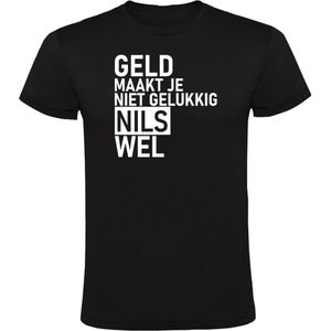Geld maakt je niet gelukkig Nils wel Heren T-shirt - geluk- gelukkig - humor - grappig