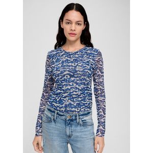 s.Oliver - Shirt - Blauw - Dierenprint - Slanke Pasvorm, Lange Mouw