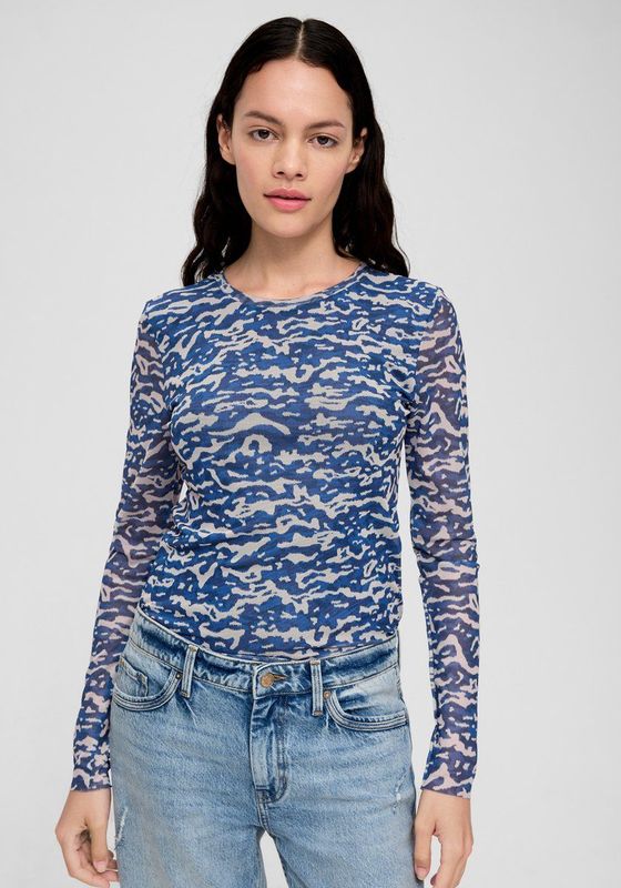 T-shirt - Dierenprint - Lichte Stof - Lange Mouw - Slanke Pasvorm