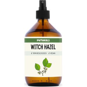 Puturals Witch Hazel 100% Biologisch - 500ml - Hamameliswater of Toverhazelaar voor Huid en Gezicht - Zonder Alcohol - Puur en Vegan - Witch Hazel Spray in Bruine Glazen Fles + Verstuiver