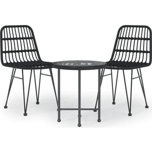 vidaXL 3-delige Tuinset - Poly Rattan - Zwart Tuinsets - Lounge Sets - Outdoor Furniture - Patio Set - Zwarte Tuinbank