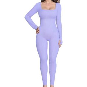 Vrouwen Workout Naadloze Jumpsuit - Yoga Geribbelde Een Stuk Lange Mouw Leggings Romper