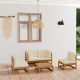 The Living Store Loungeset - Grenenhout - Honingbruin - 70x70x67 cm - Inclusief kussens