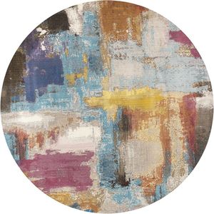 Lalee Picasso Artisan vloerkleed vintage laagpolig trendy multi kleuren 200x200cm ROND