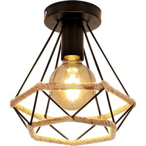 Goeco plafondlamp - 20cm - Klein - E27 - retro kooi plafondlamp - zwart - metalen - voor entree, woonkamer, veranda, hal, eetkamer - lamp niet inbegrepen