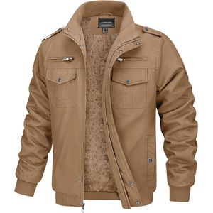 Warme heren overgangsjas - Fleece binnenkant - Winddicht cargojack met hoge kraag