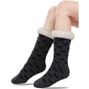 Vloer sokken - Warme Wintersokken - Sokken voor Binnen - Pantoffels voor bij de open haard - Warme Antislip Huissokken Volwassenen - Antislip Slippersokken voor- Dikke Pluche Sokken - Tapijtsokken - Thuis Sokken-Donkergrijs- mannen 40-45